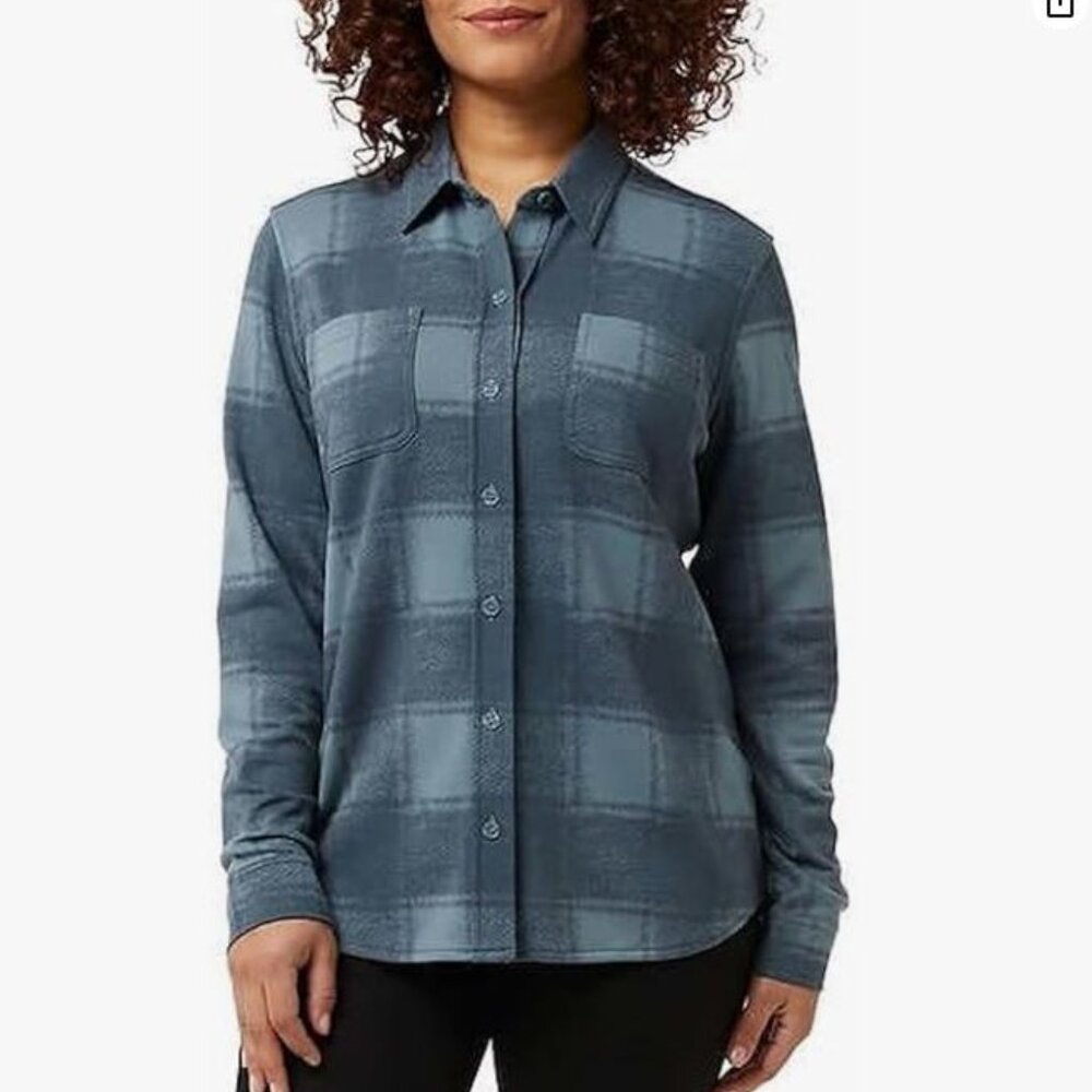 32 degrees heat ladies cozy knit button up long sleeves shirt-Medium-Goblin Blue